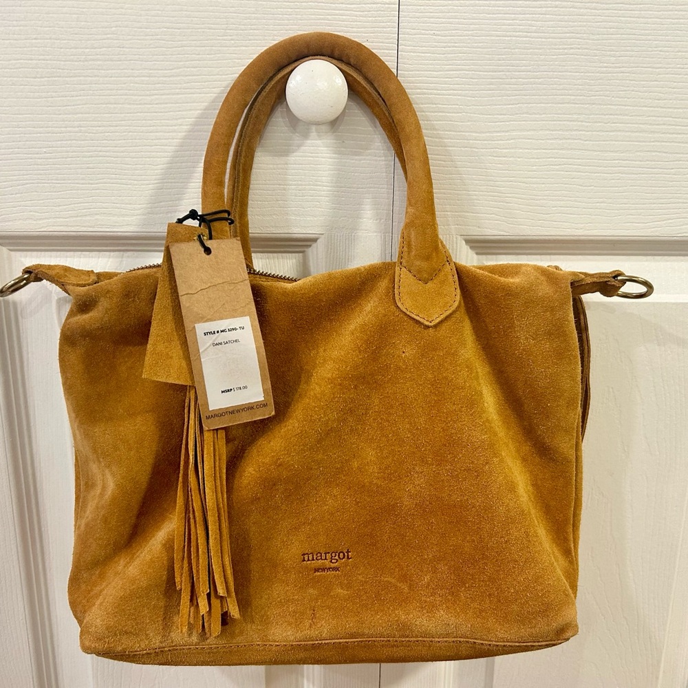 margot Mustard Suede Tote Bag with Tassel